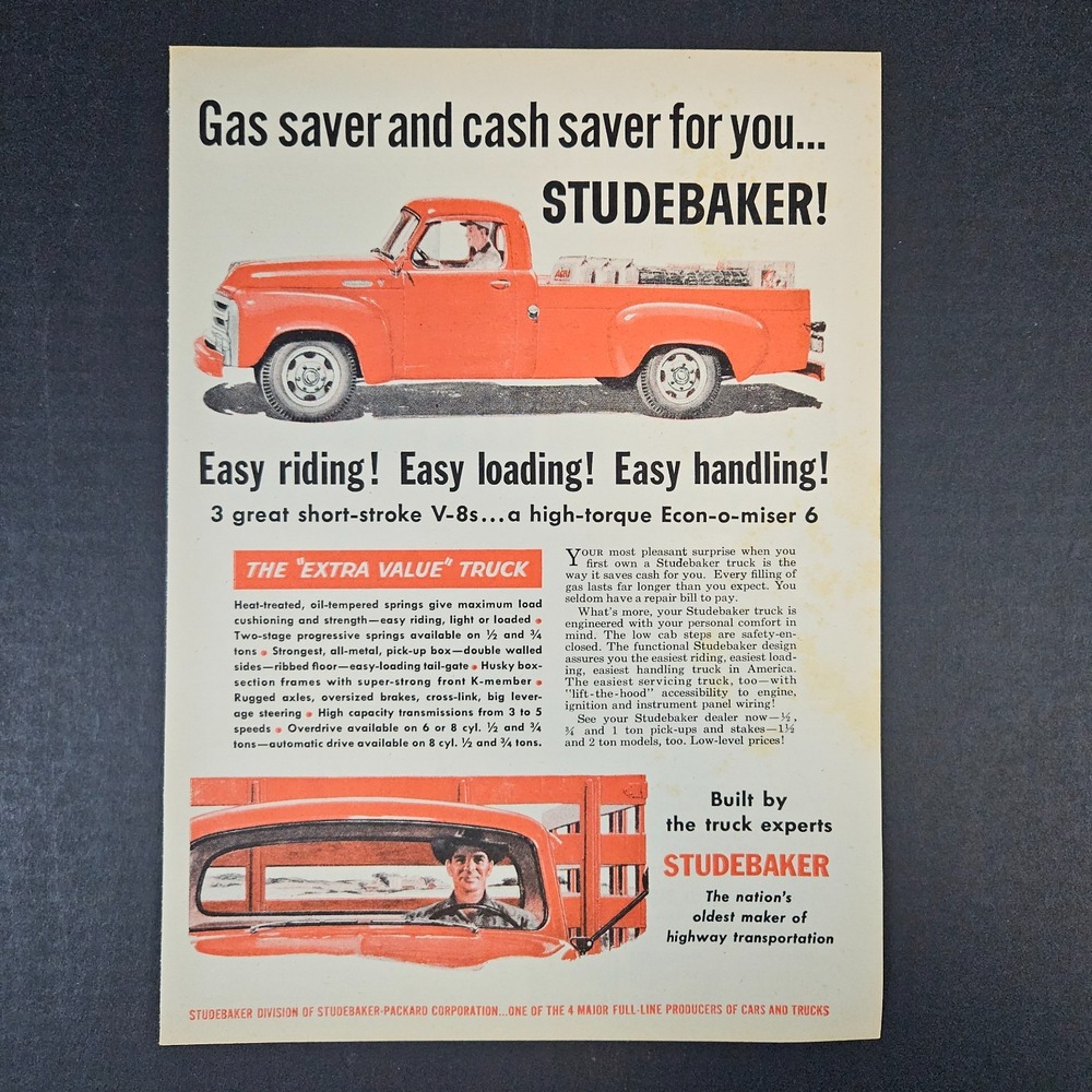 1955 Studebaker Trucks V8‎ Vintage Print Ad Farming High Torque Econ-O-Miser 6